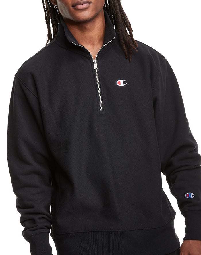 Champion Sweatshirt Heren - Zwart - Reverse Weave 1/4 Zip Embroidered C Logo ( 618920-DUS )